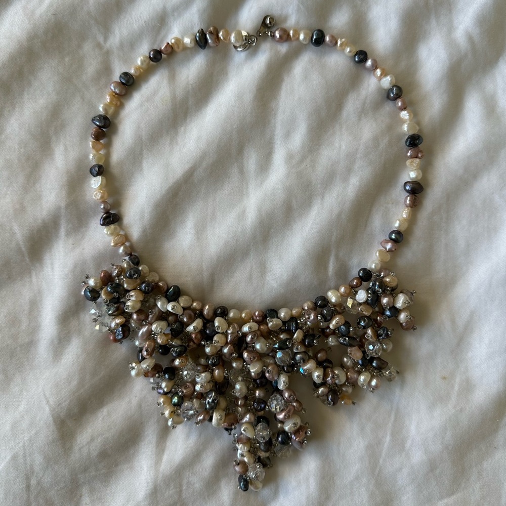Handmade Baroque pearl + Crystal Choker Necklace